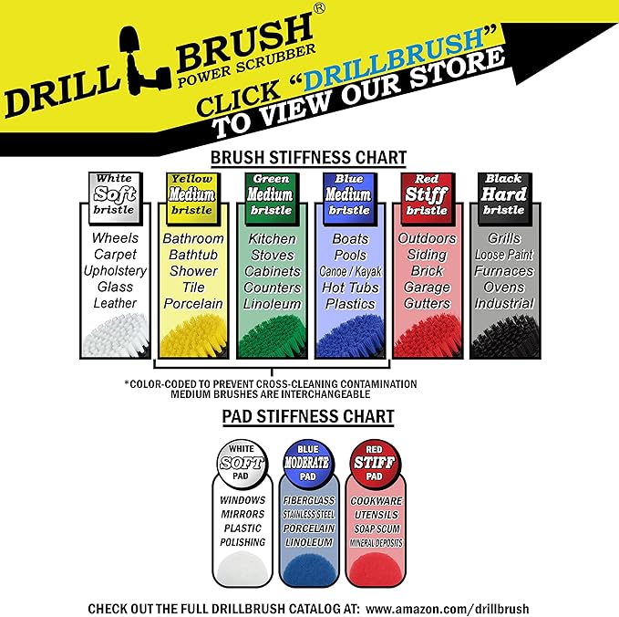 Cleaning Supplies - Drillbrush - Brush Drill Attachment Kit - Drill Brush Pads - Hot Tub Cleaner Brush - Pool Cleaner Brush - Scrub Brush - Power Cleaning Brush - Rotary Drill Brush Cordless Scrubber