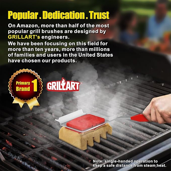 GRILLART Bristle-Free BBQ Grill Brush Replacement Head – Heavy-Duty Scraper Tool for Cast Iron & Stainless Steel Grates, Safe & Durable Barbecue Cleaner with Seamless Fit Design