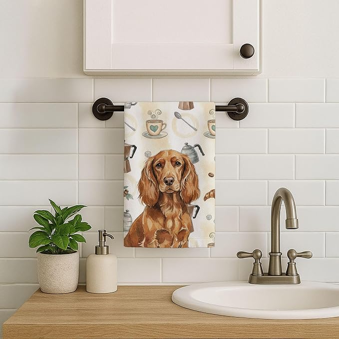 Caroline's Treasures Boykin Spaniel Coffee Bar Kitchen Towel Velour Plush Front and Cotton Loop Back Machine Washable