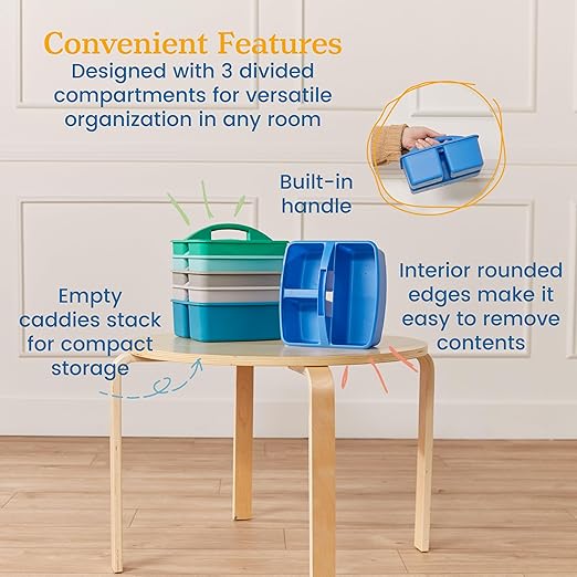 ECR4Kids 3-Compartment Small Plastic Caddy, Multipurpose Organization, Contemporary, 6-Pack