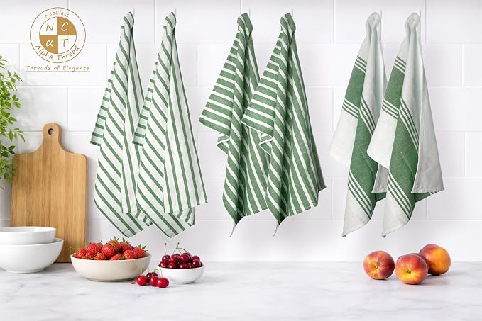 Pack of 6 Cotton Kitchen Towels Set, Dish Towels, Cleaning Rags, Kitchen Dish Cloths for Washing Dishes, Cotton Cleaning Cloths, Ultra Soft, Lightweight & Quick Dry, Slub Weave, 28" x 18" (Olive)