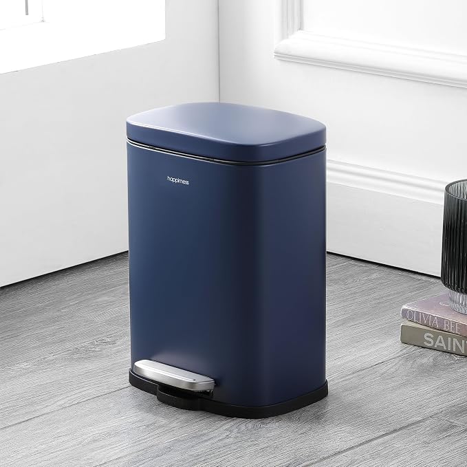happimess HPM1006J Connor Rectangular 13-Gallon Trash Can with Soft-Close Lid and Free Mini Trash Can, Fingerprint Resistant, Modern, Minimalistic for Home, Kitchen, Office, Bathroom, Denim Blue