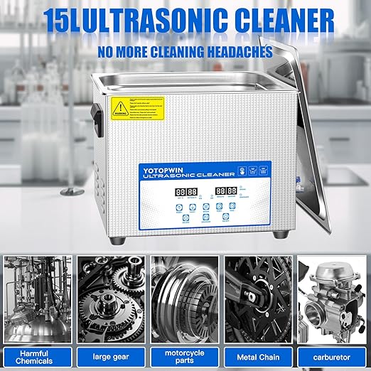 Industrial 15L Ultrasonic Cleaner with Heater & Degassing 110V 360W Commercial Grade for Automotive Parts, Tools, PCB Carburetors 40kHz Stainless Steel Tank, Digital Timer Ultrasonic Cleaning Machine