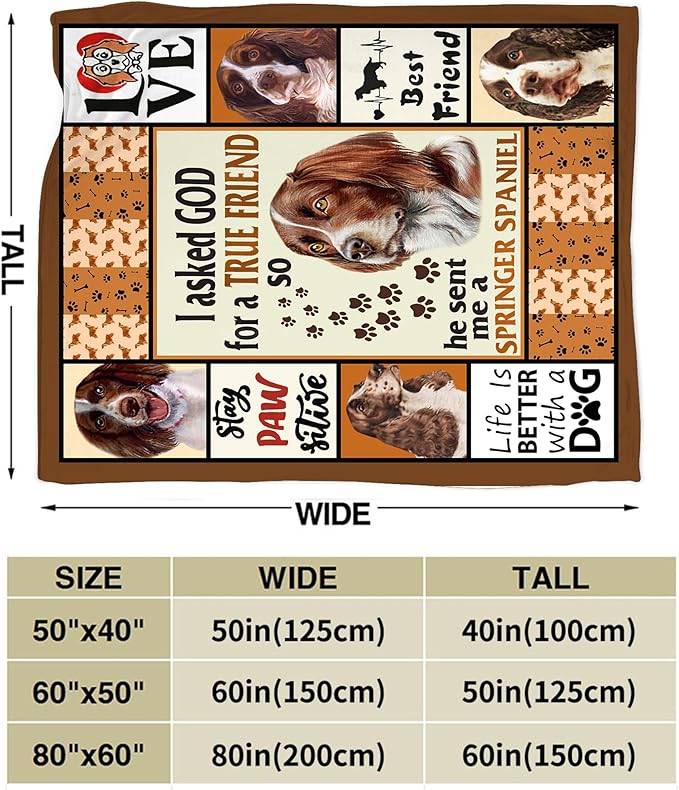 Springer Spaniel Dog Blanket Springer Spaniel Gifts and Decor Cute Dog Throw Blanket Dog Blanket for Girls Women Kids Adults Soft Warm Cozy Fleece Blanket for Couch Sofa Bed 60"x50"