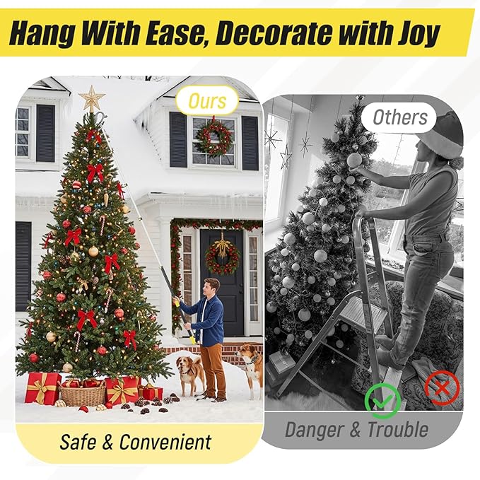 7-36 ft Telescopic Extension Pole with Utility Hook, Multi-Purpose Aluminum Pole for Painting, Dusting and New Year Window Cleaning Christmas Lights Installation Without a Ladder(Yellow)