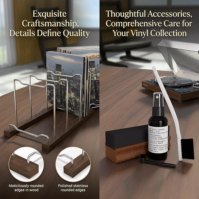 Vinyl Record Storage Display Stand, Holds 80 LPs with Record Cleaning Set