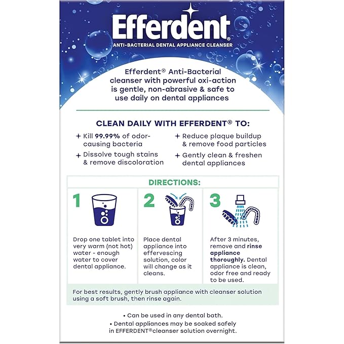 Efferdent Retainer Cleaning Tablets, Denture Cleaning Tablets for Dental Appliances, Minty Fresh & Clean, 90 Count. (Pack of 8)