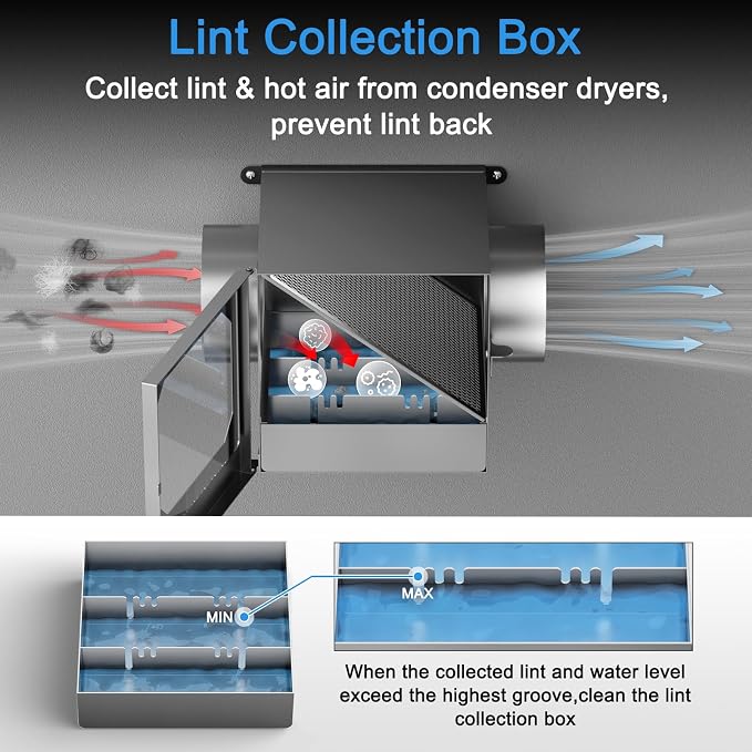HOOMESUN Upgrade Indoor Dryer Duct Lint Trap Kit, Dryer Lint Catcher with Stainless Steel Mesh & 4in - 8FT Dryer Vent Hose, Water Drawer, Secondary Lint Trap for Gas or Electric Clothes Dryers