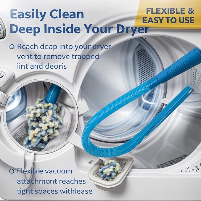 Dryer Lint Vac Attachment, Dryer Vacuum Hose Attachment, Extendable Dryer Vent Cleaner Kit Vacuum Attachment, 3-Piece Set, Compatible with All Vacuum Cleaners
