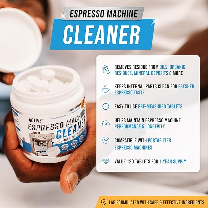 ACTIVE Espresso Machine Cleaner and Dishwasher Cleaner - Includes 120ct Espresso Maker Cleaning Tablets and 24ct Dishwasher Cleaning Tablets