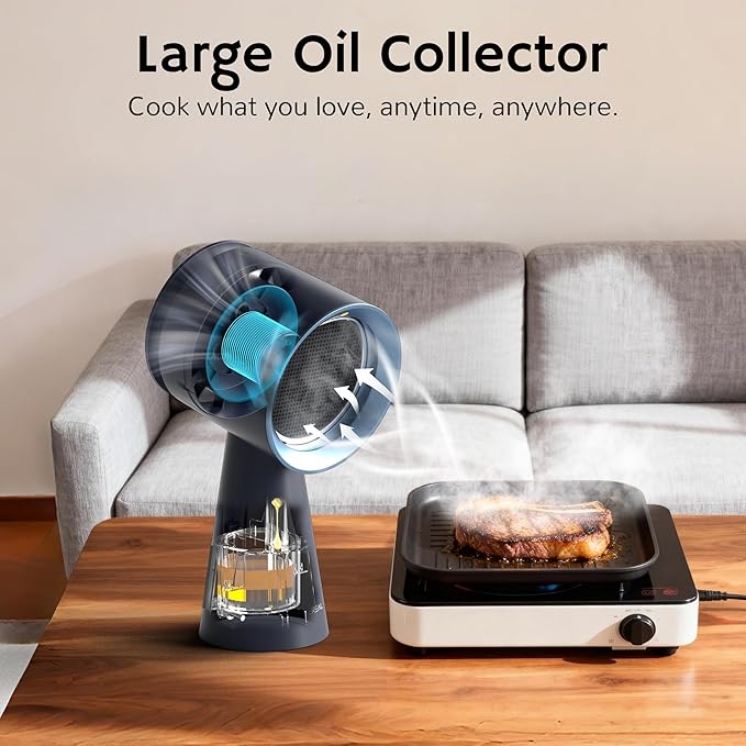 AIRTHEREAL Portable Range Hood with Rechargeable Battery Powered, 3-Speed Suction, Desktop Exhaust Fan for Kitchen, with Extra Grease Filter and Replacement Activated Carbon Filters RH180B Blue