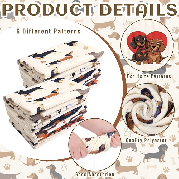 Hahafelt 6 Pack Dachshund Kitchen Towels 24x14 Inch Dachshund Gifts for Women Mom Funny Weiner Dog Kitchen Bathroom Decor Puppy Absorbent Tea Hand Dish Towels Decorative for Women Mother's Day