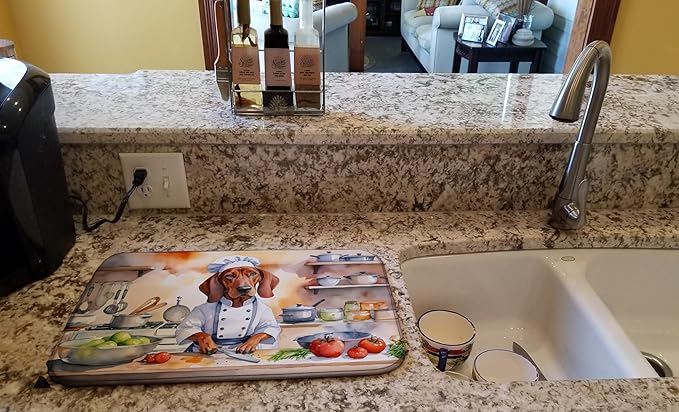 Caroline's Treasures DAC6314DDM Redbone Coonhound The Chef Dish Drying Mat Absorbent Dish Drying Mat Pad for Kitchen Counter Dish Drainer Mat for Countertop, 14 x 21", Multicolor