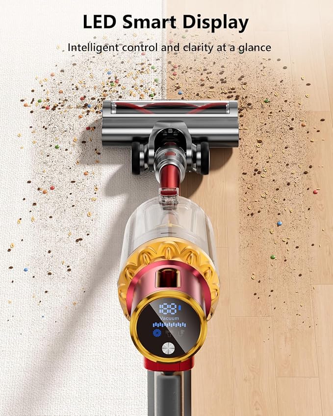 Cordless Vacuum Cleaner, 580W 48Kpa 65Mins Vacuum Cleaner for Home, Stand-Free Stick Vacuum, OLED Display, Auto Scrap Dust Tech, Lightweight, Anti-Tangle Vacuum Cordless for Woodfloor Carpet Pet Hair