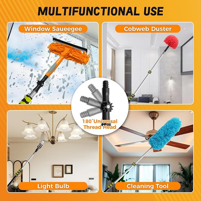 20 Feet High Reach Window Squeegee with 5-20Ft Extension Pole, Window Cleaner Tool with 5-Stage Telescoping Pole, Window Cleaning Kit with Rotatable Head