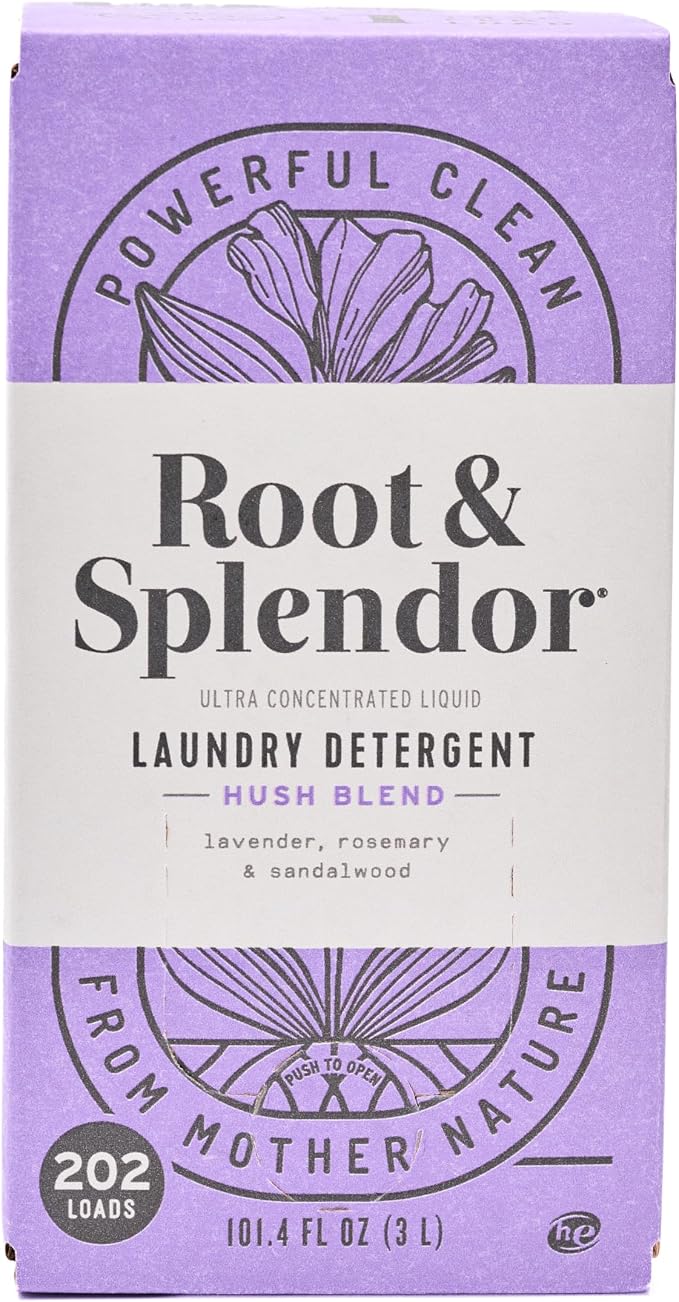 Root & Splendor Ultra Concentrated Non Toxic Laundry Detergent Liquid - Plant Based & Eco Friendly Enzymatic Laundry Soap, Hush Scent, 3 Liter, 202 Loads