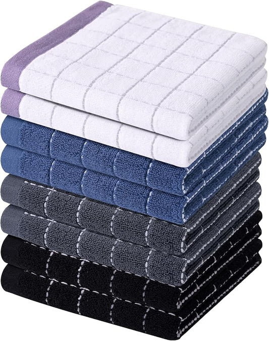 Homaxy 100% Cotton Terry Kitchen Dish Cloths, Ultra Soft and Absorbent Dish Towels for Kitchen, Suitable for Drying and Washing Dishes, 8 Pack, 12 x 12 Inches, Multiple Color