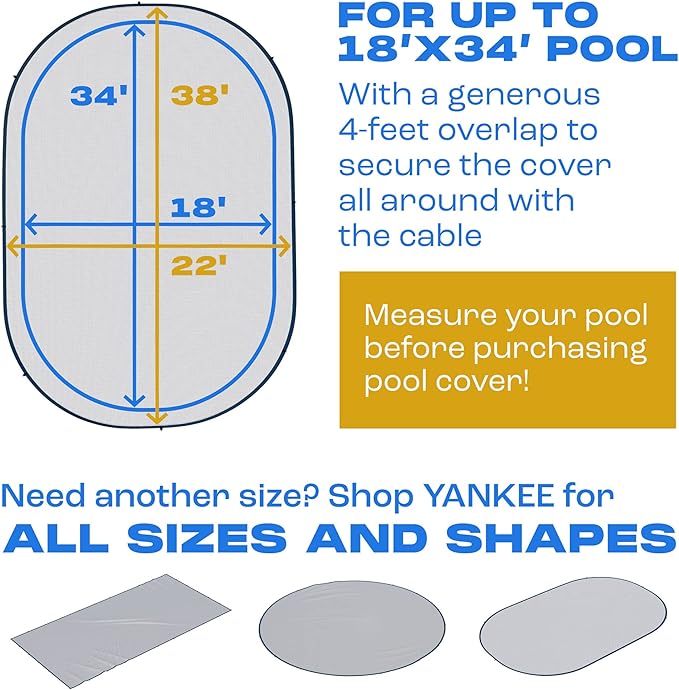Yankee Pool Leaf Net Cover for Oval Pool 18x34 Ft.- Heavy-Duty 0.15” Above-Ground Leaf Net | Swimming Pool Net to Protect from Leaves, Debris, and Clogging
