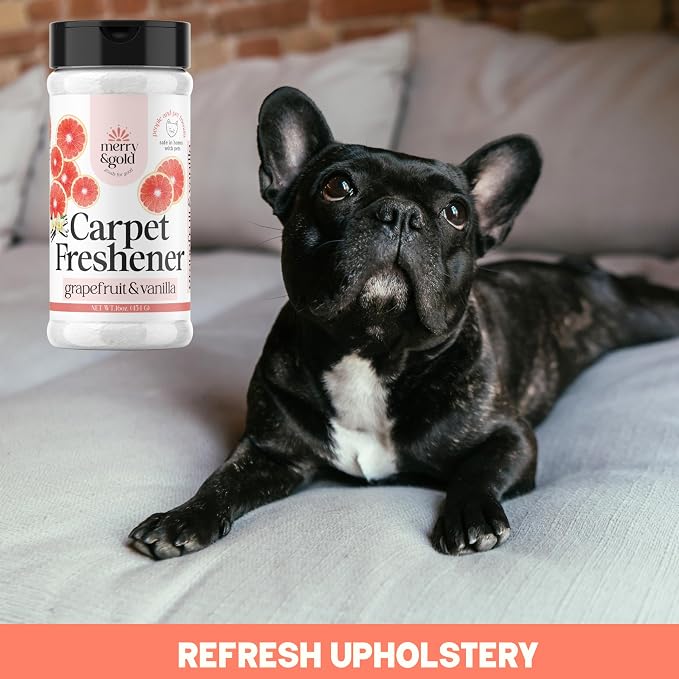 Merry & Gold Carpet Deodorizer & Freshener Powder | 16 oz (2 Pack) Grapefruit + Vanilla | Pet Odor Eliminator for Strong Odors & Pet Urine | Safe for Homes with Pets | Made in USA