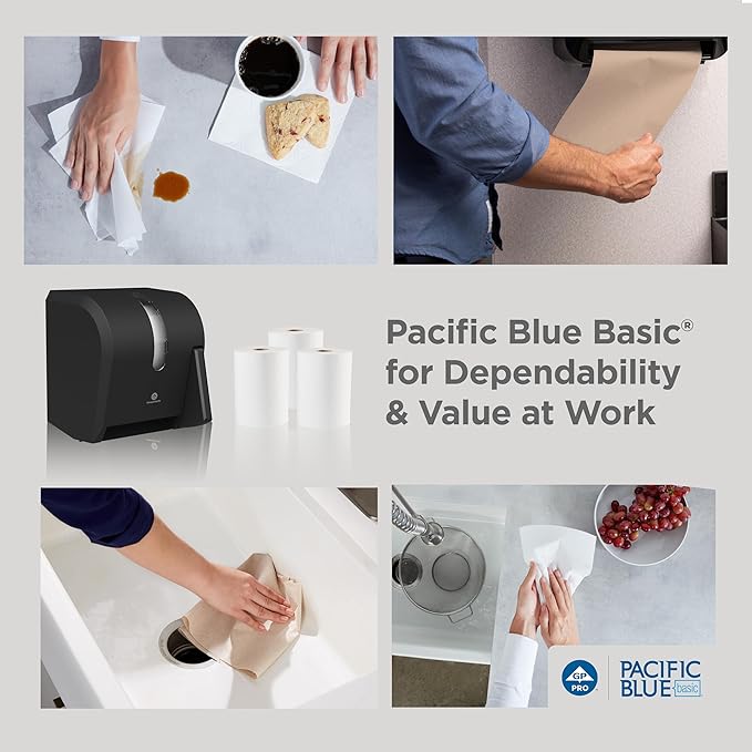 Pacific Blue Basic Recycled Paper Towel Rolls by GP PRO (Georgia-Pacific), White, 26601, 800 Feet Per Roll, 6 Rolls Per Case