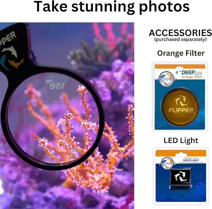 Flipper DeepSee Aquarium Magnifier Magnetic Viewer & Orange Filter Lens – Fish Tank Magnifying Glass – Magnetic Magnifying Glass Ideal for Photography - Flipper Fish Tank Accessories, 5"