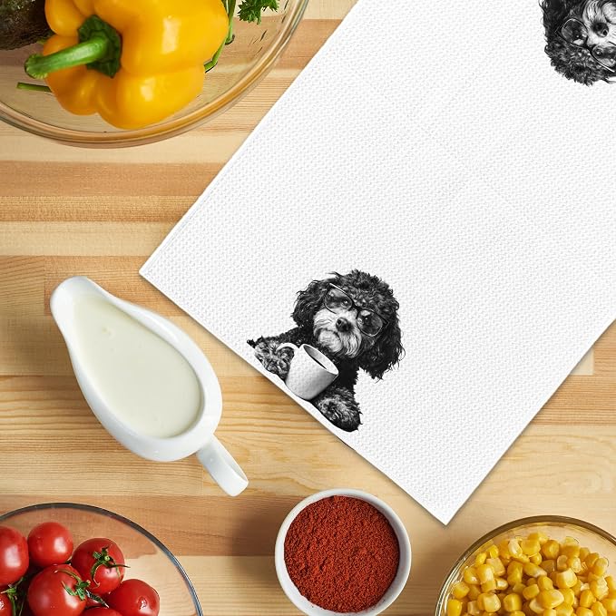 Funny Bernedoodle Coffee Kitchen Towels, Gifts for Dog Wine Lovers, Bar Accessories Dish Tea Towels for Kitchen, Dog Owners Housewarming Gift Decorative Hand Towel 16x24 Inch