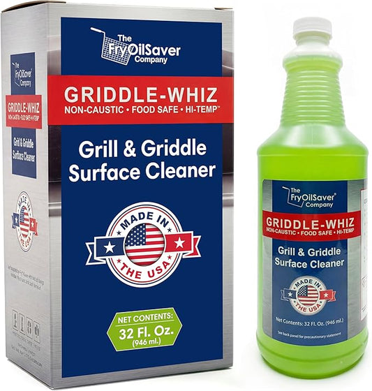 Griddle-Whiz Grill & Griddle Cleaner | Removes Grease, Food Residue, Burnt On Organics | Non-Toxic High Heat Flat Top Grill Cleaner & Food Contact Surface | Non-Caustic Formula by FryOilSaver (32oz)