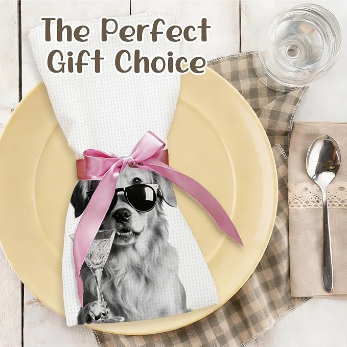 Funny Golden Retriever Cocktail Bar Kitchen Towels, Golden Retriever Gifts Decorative Hand Towels for Kitchen Decor, Dog Mom Dad Lovers Owner Gifts Dish Tea Towel, 16x24 Inch