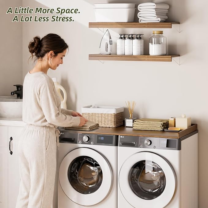 Washer Dryer Countertop, 54" x 27.5" Bamboo Countertop for Laundry Room, Washer and Dryer Topper with Edge Rails, Waterproof & Easy to Clean Laundry Organization Shelf, Natural