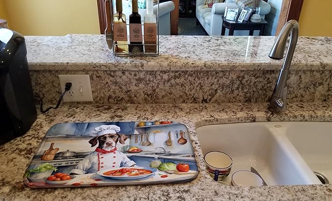 Caroline's Treasures DAC6299DDM Pointer The Chef Dish Drying Mat Absorbent Dish Drying Mat Pad for Kitchen Counter Dish Drainer Mat for Countertop, 14 x 21", Multicolor