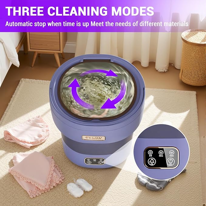 Garvee 12L Mini Portable Washing Machine and Dryer, Folding Compact Small Washer Fully Automatic 3 Cleaning Modes Collapsible Camping Washer for RV Dorm Travel Hotel Laundry