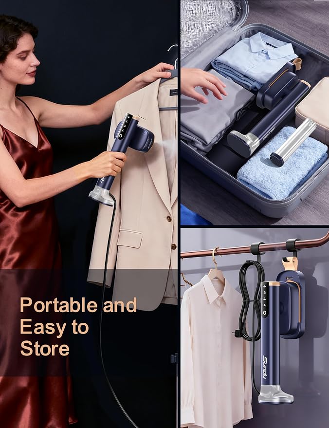 Sundu Travel Steamer for Clothes, Portable Handheld Garment Steamer, 15s Fast Heat-up, 2 Water Tanks (180 ml +100 ml), 25 Minutes of Continuous Ironing for Travel,Home Cerulean