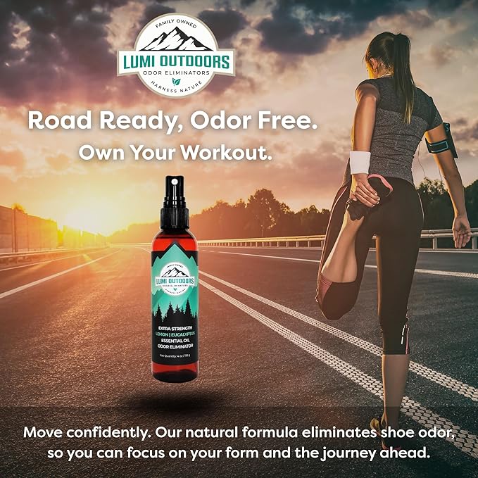 Lumi Outdoors Natural Shoe Deodorizer Spray (700+ Sprays) - Extra Strength Shoe Odor Eliminator for Smelly Shoes & Foot Odor - Replaces Shoe Balls & Inserts - Lemon Eucalyptus