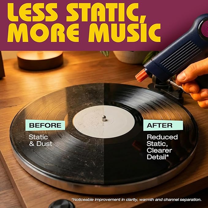 Anti Static Gun For Vinyl Records | Vinyl Record Cleaner Kit Includes Zero Static Remover Gun With Stylus Cleaner, Record Cleaning Brush, and Album Cleaning Solution - With Vintage Turntable Packaging