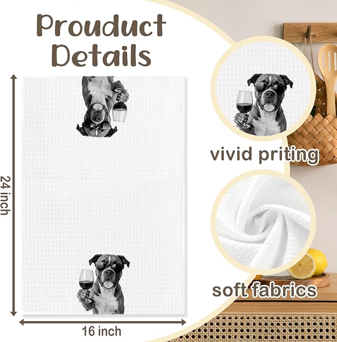 Funny Boxer Kitchen Towels Set of 2, Dog Kitchen Bar Accessories, Dog Chef Gifts for Women Decorative Hand Towels for Kitchen Decor, Boxer Lovers Dish Tea Towel, 16x24 Inch