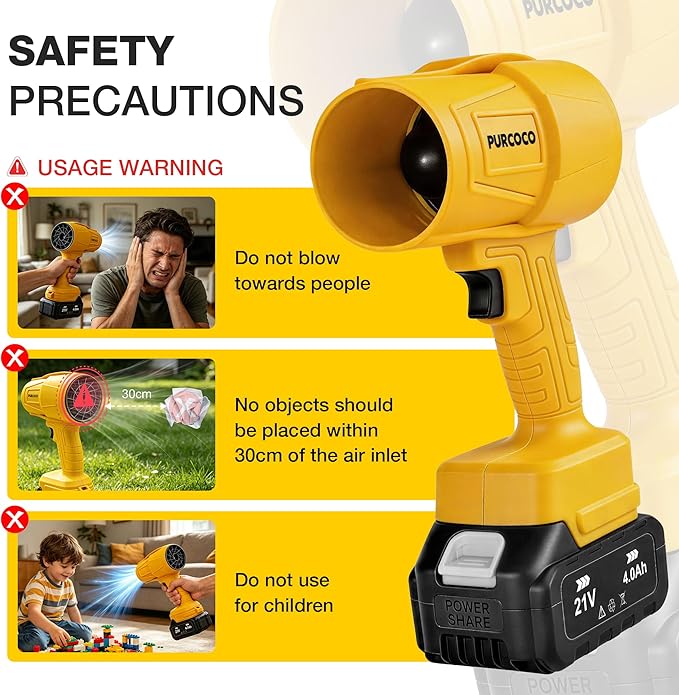 Cordless Leaf Blower Dust Cleaner Handheld Electric Air Duster Jet Dry Mini Blower Turbo Fan for Cars Computer Lawn Care, Patio Cleaning by 2PCS Batteries (Gold Yellow)