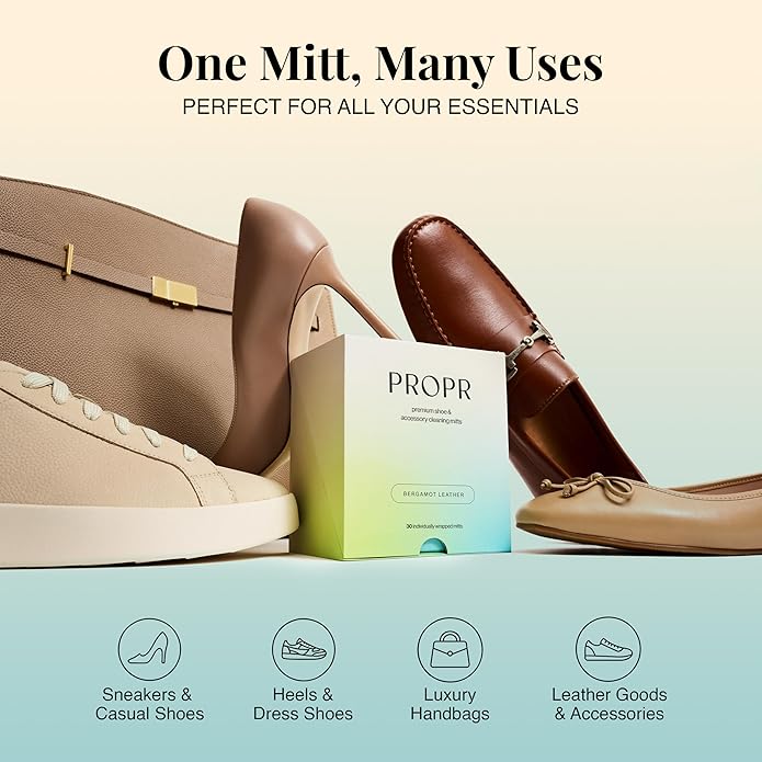PROPR Premium Double Sided Shoe Cleaning Mitt – Individually Wrapped Travel Shoe Cleaner for Sneakers, Handbags & Leather
