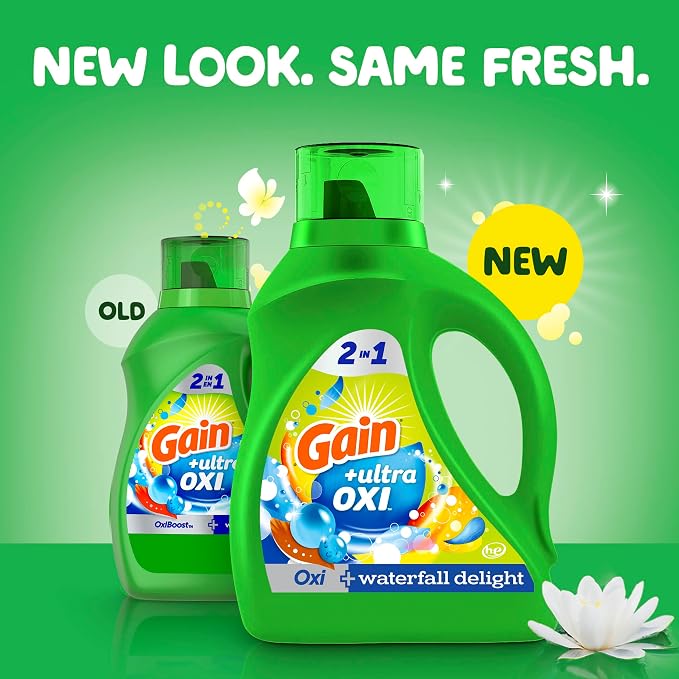 Gain Liquid Laundry Detergent with Odor Defense, Waterfall Delight Scent, Laundry Soap For HE Washing Machines, 177 fl oz, 134 Loads (Packaging May Vary) (Pack of 2)