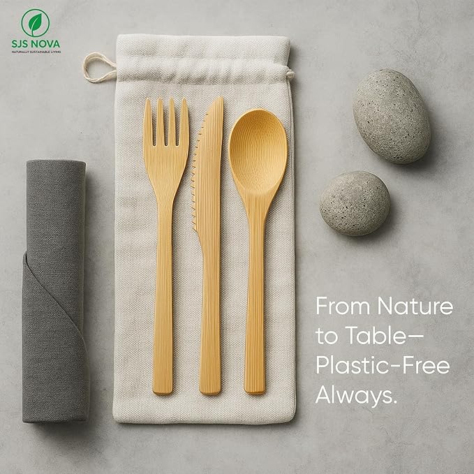 Premium Pre-Rolled Napkin and Bamboo Cutlery Set (60 Pack, 240 PCS) 100% Biodegradable, Eco-Friendly, Disposable Wrapped Cutlery-Includes Pre-Wrapped Bamboo Forks, Knives, Spoons, & Napkins