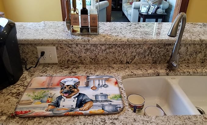 Caroline's Treasures DAC6253DDM German Shepherd The Chef Dish Drying Mat Absorbent Dish Drying Mat Pad for Kitchen Counter Dish Drainer Mat for Countertop, 14 x 21", Multicolor