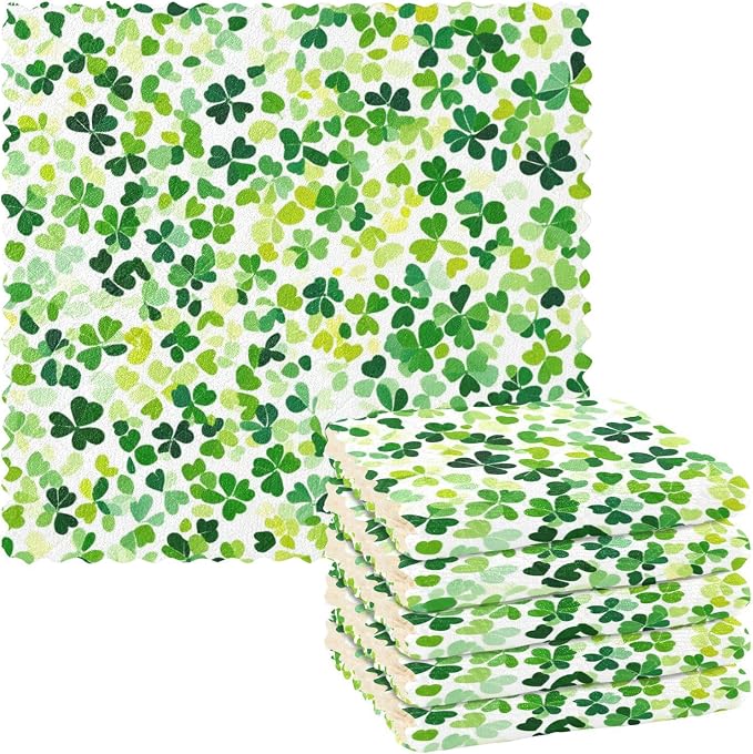 Bright Green Clover St. Patrick Kitchen Towels Dish Cloths Set of 6 Microfiber Cleaning Cloths for Cars Super Absorbent Machine
