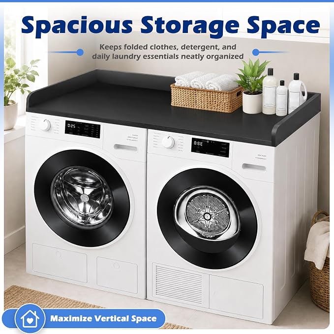 ROYXEN Washer Dryer Countertop, Laundry Countertop Solid Wood Core, Countertop for All Front-Loaded Washing Machine and Dryer, Extra Room for Laundry Room, Black