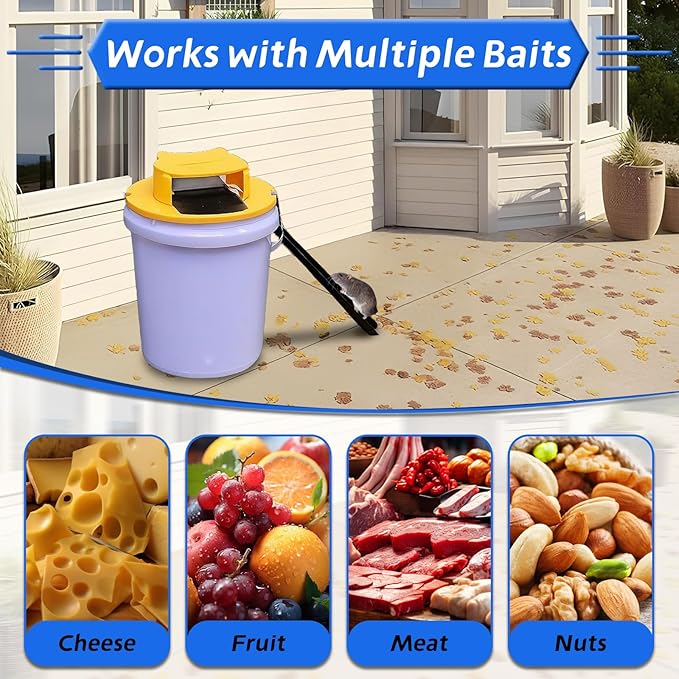 4-Pack Mouse Trap Lid Multi-Catch Humane Trap for Indoor Trap Bucket Bucket Mouse -Outdoor Use Compatible with 5-Gallon Buckets (Yellow)