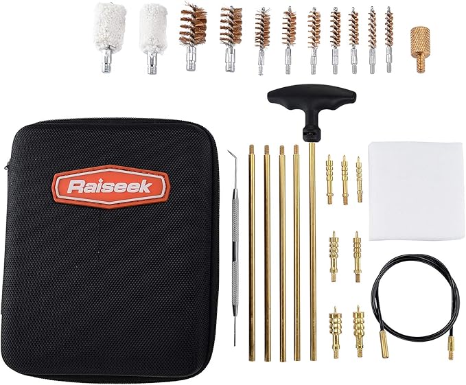 Raiseek Gun Cleaning Kit Rifle Handgun Shotgun Cleaning Kit in Zippered Portable Pouch for .22 .243 .280 .30 .357 .40 .45 Cal 12GA 20GA