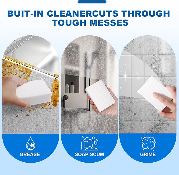 50-Pack Extra-Thick Melamine Sponges 3.94" 2.76" 1.18" Durable Kitchen & Bathroom Cleaning Pads Powerful, Non-Scratch, Water-Activated Magic Sponge