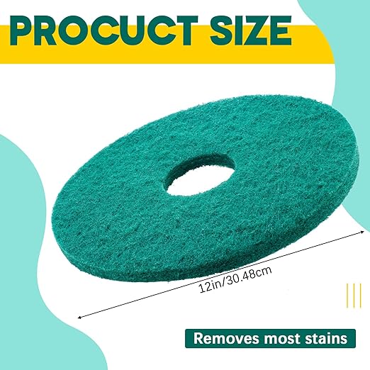 Teenyyou 2 Pcs 12" Green Scrubbing Pads Commercial Cleaning Orbiter Pads-Maintenance Non Woven for Floor Buffer Machine
