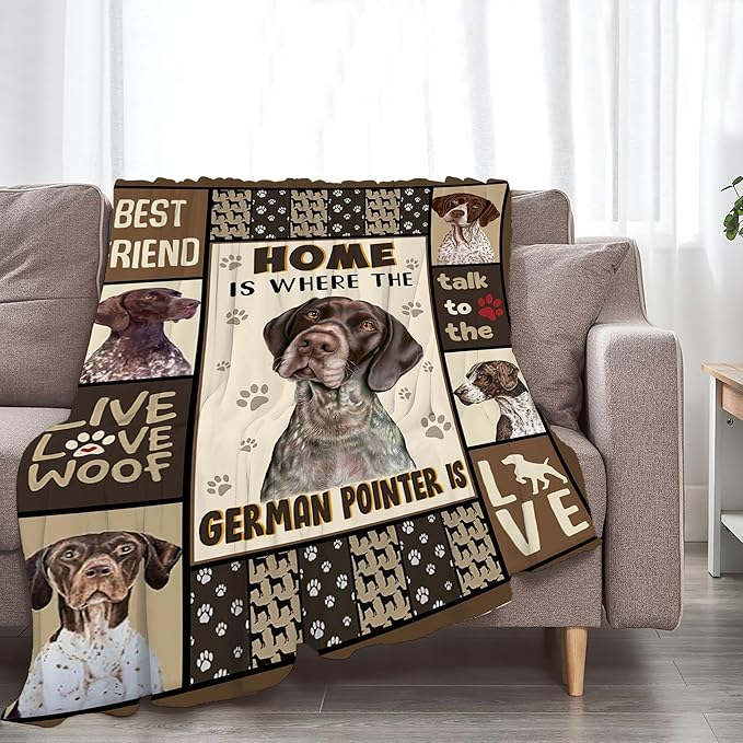 German Shorthaired Pointer Blanket - Cute Dog Throw for Girls, Women, Kids, Adults - Soft Warm Cozy Fleece for Couch, Sofa, Bed - 80"x60"