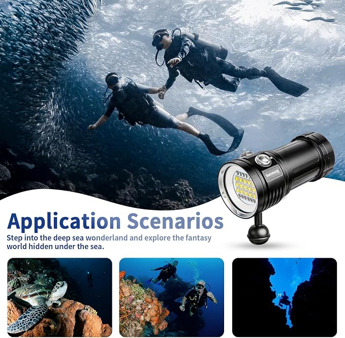 Noctilume N15 6000 Lumens Dive Light - Professional Underwater Video Light with 90 CRI, 6500K White Light, for Scuba Diving/Underwater Photography/Videography (IP68 Waterproof, 80m Depth)