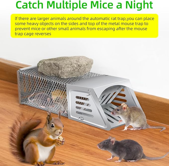 2026 Humane Rat Trap Outdoor Chipmunk Rodent Traps Humane Mouse Trapss Indoor Squirrel Trap,Sensitive Pedal Trigger,Metal Rat Live Animal Traps for Mice,Moles,Voles,Rodents(Include Gloves&Clamps)