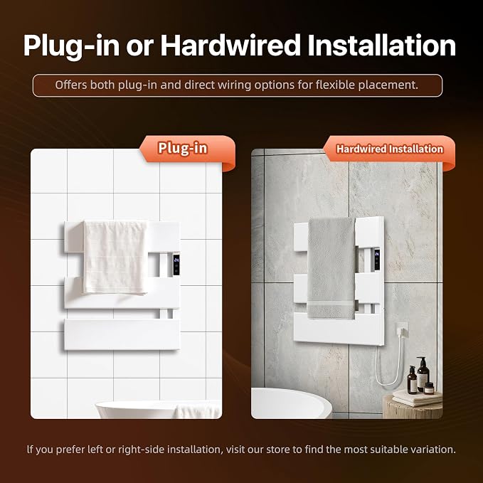 Electric Towel Warmer with Smart LED Timer, Modern [2/3/4] Bar Large Panel Heated Towel Rack, Wall-Mounted Plug-in/Hardwired 2-in-1, Rapid Warmth for Bathrooms, [Matte Black/Alpine White]